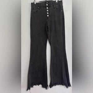 Insane Gene LA Women High Rise Flare Jeans sz 9/28 Black Raw Hem Boho Festival